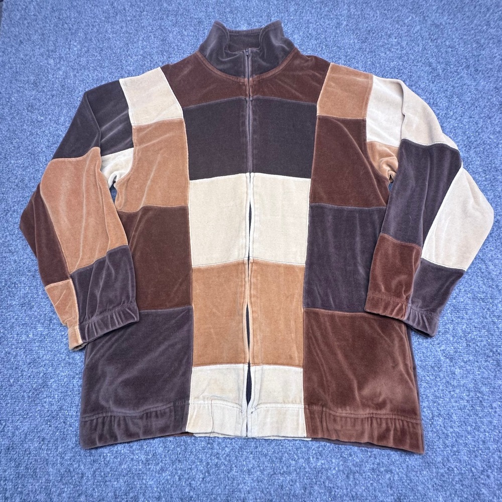 Vintage Irvine Park Velour Patchwork Track Suit Set Mens Large Brown Tan Cream